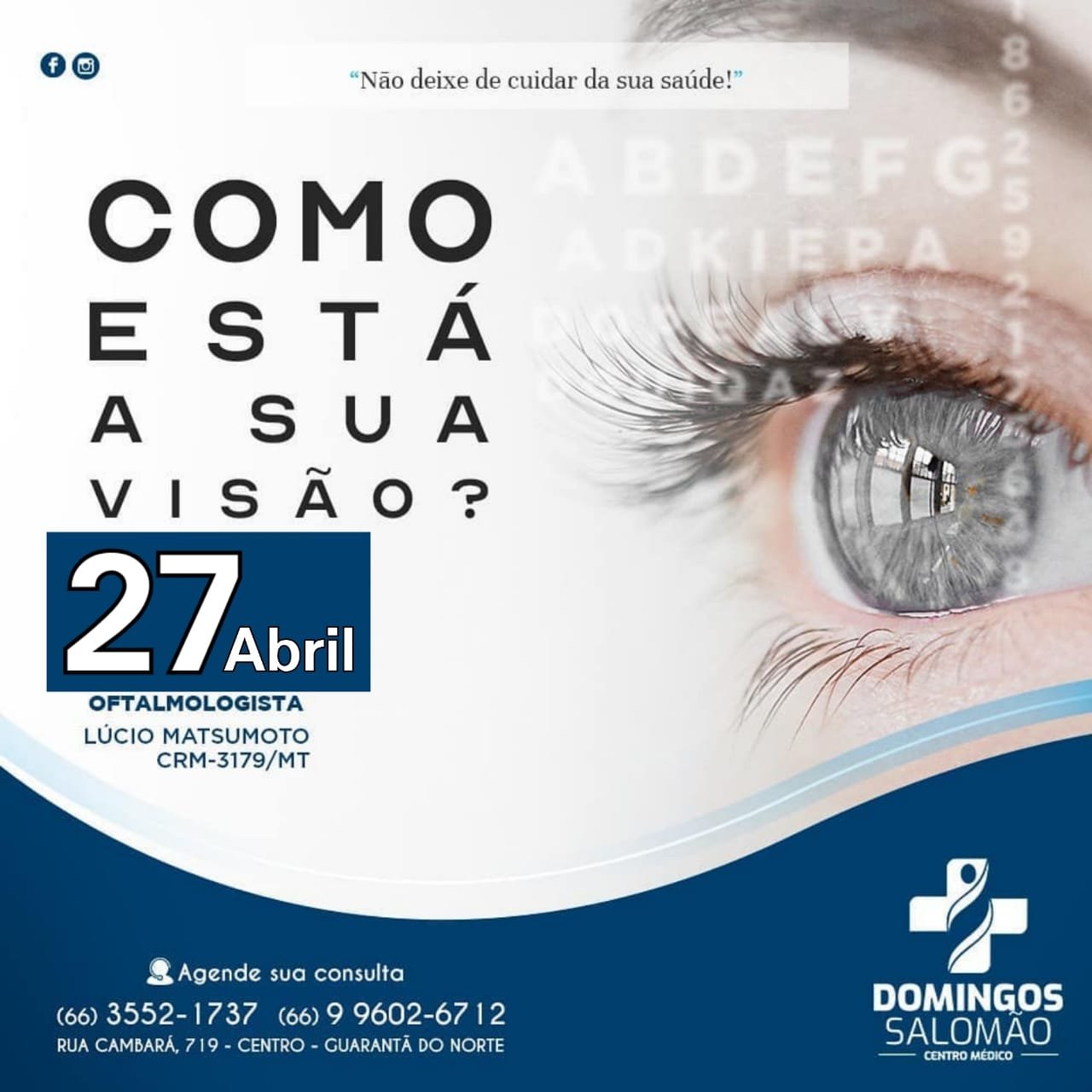 Dr. Lúcio Matsumoto atendendo dia 27 de abril (terça-feira) no Centro Médico Domingos Salomão!