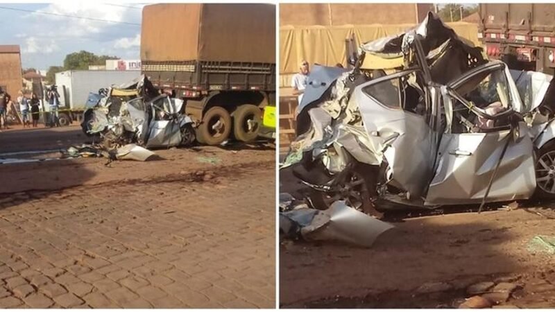 Mulher sai praticamente ilesa após ter carro esmagado entre duas carretas