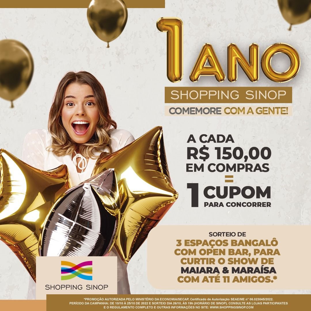 Shopping Sinop comemora um ano com promoção especial para os clientes