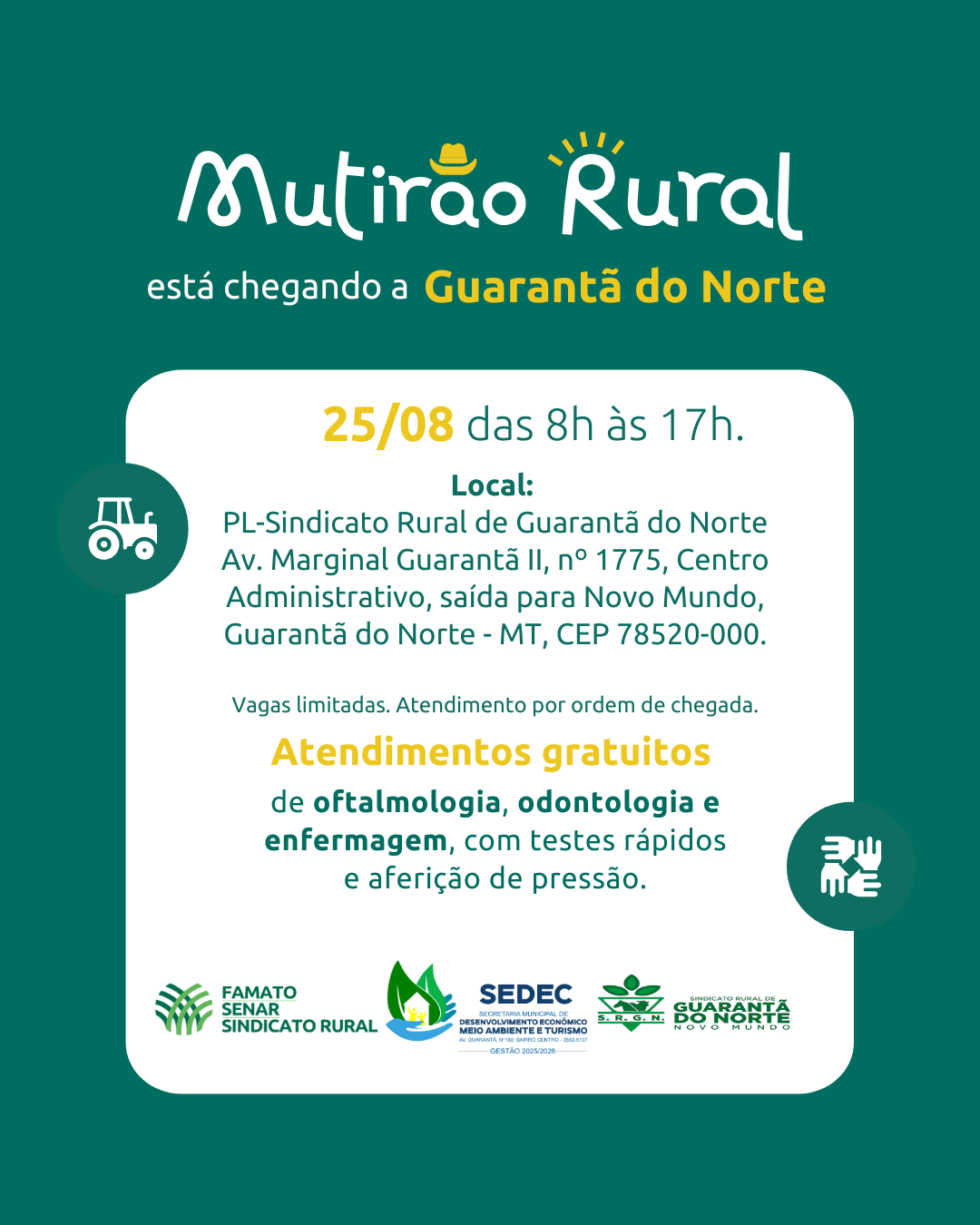 Sindicato Rural de Guarantã do Norte estará realizando o mutirão Rural